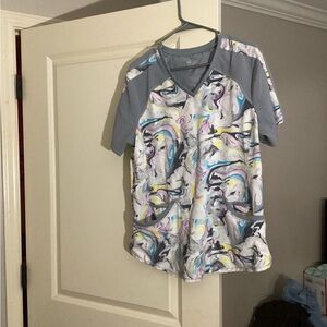 Cherokee Gray and Multicolor women short sleeve scrub uniform